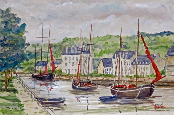 Zeitgenössisches Werk mit dem Titel « le port de Quimper au temps des vieux gréements », Erstellt von MICHEL HAMELIN