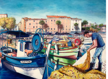 Zeitgenössisches Werk mit dem Titel « Pêcheur dans le port d’Ajaccio », Erstellt von PAUL-LOUIS RECCO