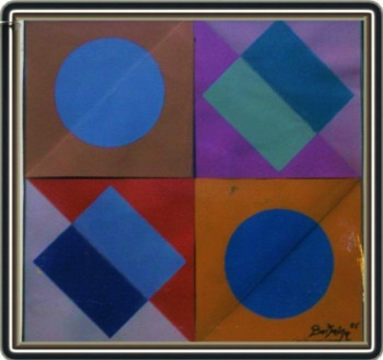 Zeitgenössisches Werk mit dem Titel « Variation Cercles-Carres-Losanges - 1986 », Erstellt von JEAN PIERRE BERTAINA