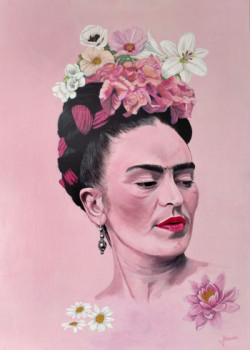 Zeitgenössisches Werk mit dem Titel « FRIDA KAHLO et FLEURS », Erstellt von RICHY WAM K