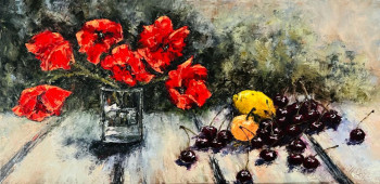 Zeitgenössisches Werk mit dem Titel « Cerises et coquelicots », Erstellt von NADYA RIGAILL