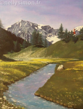 Zeitgenössisches Werk mit dem Titel « Cours d'eau alpin », Erstellt von NELLY SIMON