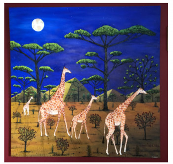 Zeitgenössisches Werk mit dem Titel « Girafes au clair de lune 5 ( Les Caméléopards ) ... », Erstellt von FRANK