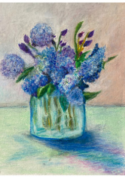 Zeitgenössisches Werk mit dem Titel « Le Bouquet bleu 2 », Erstellt von TINA