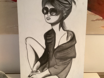 Zeitgenössisches Werk mit dem Titel « Portrait Brigitte Bardot au fusain », Erstellt von L.B