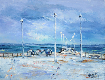 Zeitgenössisches Werk mit dem Titel « Neige sur la jetée Thiers d'Arcachon », Erstellt von MICHEL HAMELIN