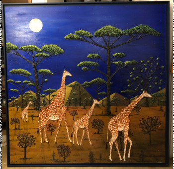 Zeitgenössisches Werk mit dem Titel « Girafes au clair de lune 6 ( Sustentation ) », Erstellt von FRANK