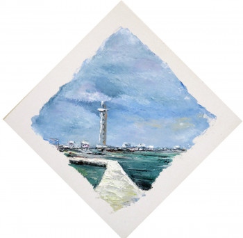 Zeitgenössisches Werk mit dem Titel « Le phare d'Echmulh à Penmarch sous la neige », Erstellt von MICHEL HAMELIN