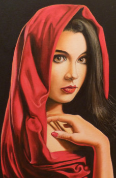 Zeitgenössisches Werk mit dem Titel « La femme au foulard rouge », Erstellt von TIKINOU