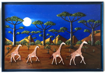 Zeitgenössisches Werk mit dem Titel « Girafes au clair de lune 7 ( Girafogalo ) », Erstellt von FRANK