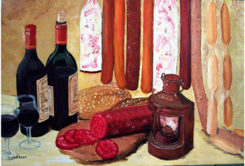 Zeitgenössisches Werk mit dem Titel « saucisson et vin rouge », Erstellt von NADINE MASSET