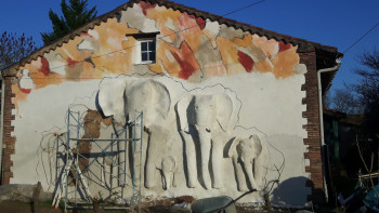 Zeitgenössisches Werk mit dem Titel « Le mur », Erstellt von QUINQUIN