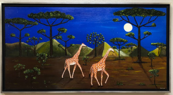 Zeitgenössisches Werk mit dem Titel « Girafes au clair de lune 9 ( Måneskin ) », Erstellt von FRANK