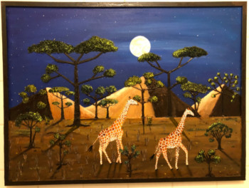 Zeitgenössisches Werk mit dem Titel « Girafes au clair de lune ( Soleil de nuit ) », Erstellt von FRANK