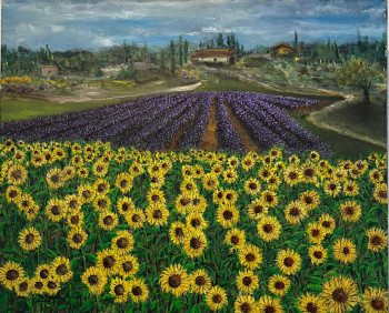 Zeitgenössisches Werk mit dem Titel « Lavandes et tournesols », Erstellt von FRéDéRIC MARTIN