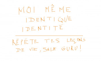 Zeitgenössisches Werk mit dem Titel « y en a des gens à la télé et sur internet ils font de l'ironie, c'est hyper marrant; moi le psy il m'a dit j'étais au stade anal hyper déstructuré et tout oh la la mazette! », Erstellt von DAVID SROCZYNSKI