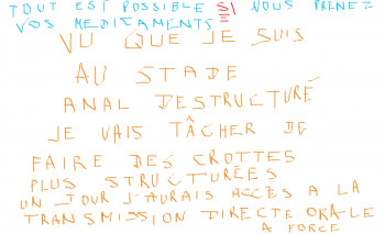 Zeitgenössisches Werk mit dem Titel « hontologie et tout le barda, machin, paris dans une bouteille avec tout le tremblement, oh j'allais oublier de placer le mot paradigme, ça fait tout de suite élite thermonucléaire genre », Erstellt von DAVID SROCZYNSKI