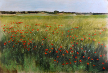 Zeitgenössisches Werk mit dem Titel « paysage aux coquelicots 2 », Erstellt von CORINNE QUIBEL