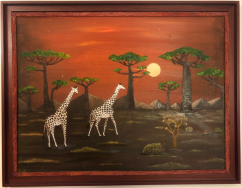 Zeitgenössisches Werk mit dem Titel « Girafes et lune rousse », Erstellt von FRANK