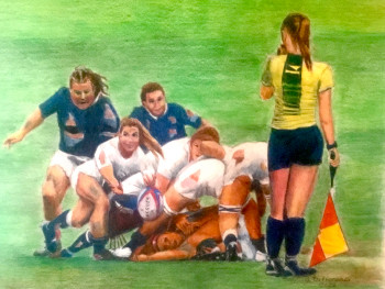 Zeitgenössisches Werk mit dem Titel « LE RUGBY FÉMININ EST VIRILE MAIS CORRECT », Erstellt von JACQUES TAFFOREAU