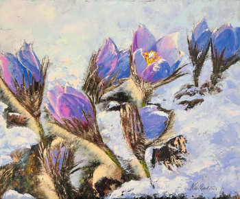 Zeitgenössisches Werk mit dem Titel « Crocus dans la neige », Erstellt von NADYA RIGAILL