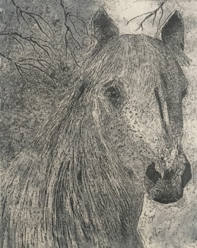 Zeitgenössisches Werk mit dem Titel « Cheval sous la neige », Erstellt von JACKY ROUGET