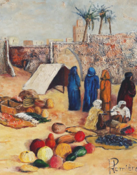 Zeitgenössisches Werk mit dem Titel « Marché Marocain », Erstellt von PATRICK LEMIERE