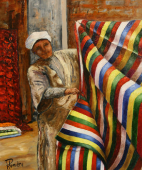 Zeitgenössisches Werk mit dem Titel « Marchand de tapis au maroc 2 », Erstellt von PATRICK LEMIERE