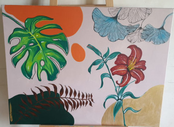 Zeitgenössisches Werk mit dem Titel « Lys & Monstera », Erstellt von LYDIE COURBIER