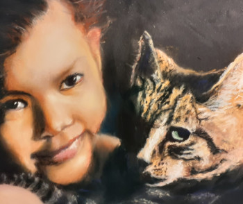 Zeitgenössisches Werk mit dem Titel « Enfant et son chat », Erstellt von DANY WATTIER