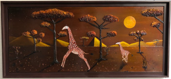 Zeitgenössisches Werk mit dem Titel « Girafes et lune rousse '( Jogging Nocturne ) », Erstellt von FRANK