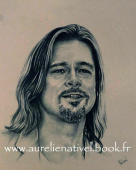 Zeitgenössisches Werk mit dem Titel « Portrait de Brad Pitt », Erstellt von AURéLIE NATIVEL