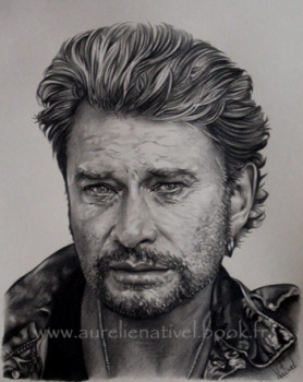 Zeitgenössisches Werk mit dem Titel « Portrait de Johnny Hallyday », Erstellt von AURéLIE NATIVEL