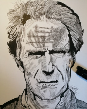 Zeitgenössisches Werk mit dem Titel « Clint Eastwood Realistic Drawing », Erstellt von VICTOR LUSSAUT