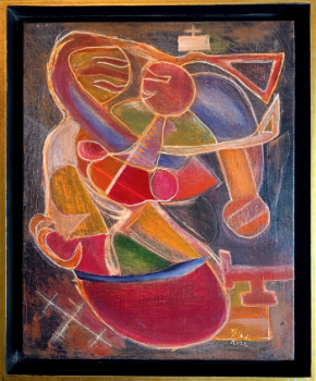 Zeitgenössisches Werk mit dem Titel « JAZZ PAINTING 28 "AMOR DE MADRE" », Erstellt von RAMON LOPEZ