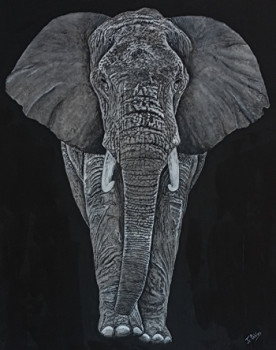 Zeitgenössisches Werk mit dem Titel « Éléphant d'Afrique sur toile 100 % coton 340 g/m2. Peinture Originale acrylique. », Erstellt von JEAN-CLAUDE ROBLES