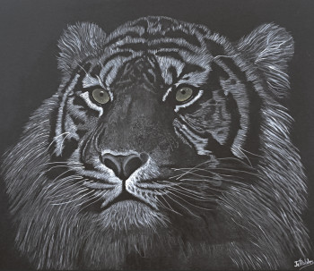 Zeitgenössisches Werk mit dem Titel « Tigre de Sumatra sur toile 100 % coton 340 g/m2. Peinture Originale acrylique. », Erstellt von JEAN-CLAUDE ROBLES