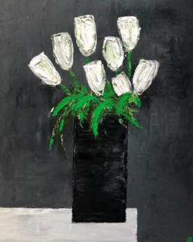 Zeitgenössisches Werk mit dem Titel « White Flowers », Erstellt von CB