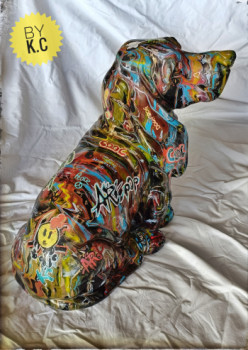 Zeitgenössisches Werk mit dem Titel « Basset Hound Pop'Art », Erstellt von KLéORA CRéATIONS