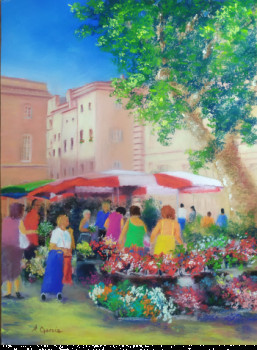 Zeitgenössisches Werk mit dem Titel « Marché aux fleurs à Aix en Provence », Erstellt von ALAIN GARCIA