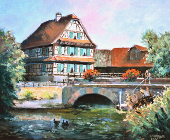 Zeitgenössisches Werk mit dem Titel « Maison à colombages dans le village de Plobsheim », Erstellt von ROBERT SCHOULER