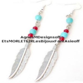 Zeitgenössisches Werk mit dem Titel « Parure boucles d'oreilles et pendentif fantaisie Sitting Bull », Erstellt von MORLETAGNèSSéVERINEAMDESIGNSDEGOFF