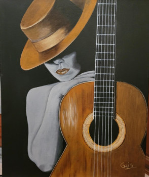 Zeitgenössisches Werk mit dem Titel « OMBRE ET GUITARE », Erstellt von GHISLAINE LECA