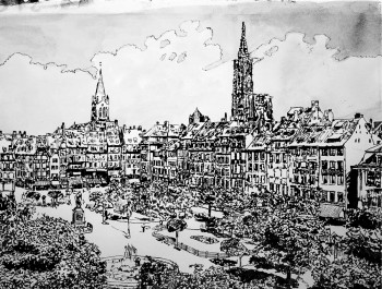 Zeitgenössisches Werk mit dem Titel « Place Keber Strasbourg vers 1900 », Erstellt von RAPHAEL SEILER