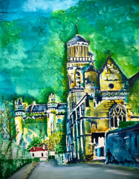 Zeitgenössisches Werk mit dem Titel « Eglise et château de Pierrefonds (60) », Erstellt von LUTHER