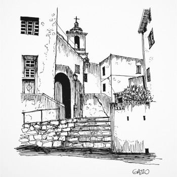 Zeitgenössisches Werk mit dem Titel « Ruelle de Calvi », Erstellt von AMéLIA GAZZO ILLUSTRATIONS