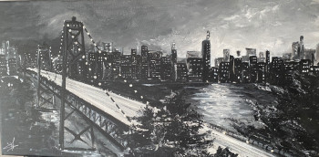 Zeitgenössisches Werk mit dem Titel « Le pont Brookline en noir et blanc », Erstellt von MELANIE DENEUVE