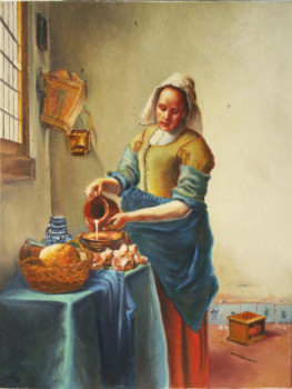 Zeitgenössisches Werk mit dem Titel « Reproduction Vermeer - La laitière », Erstellt von ADINA LOHMULLER