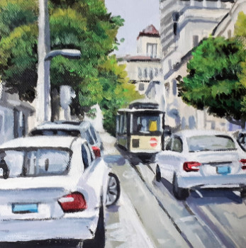 Zeitgenössisches Werk mit dem Titel « rue de San Francisco le tramway », Erstellt von FRANCIS STANZIONE