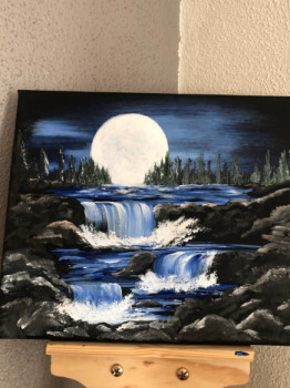 Zeitgenössisches Werk mit dem Titel « Cascade au clair de lune », Erstellt von VAL